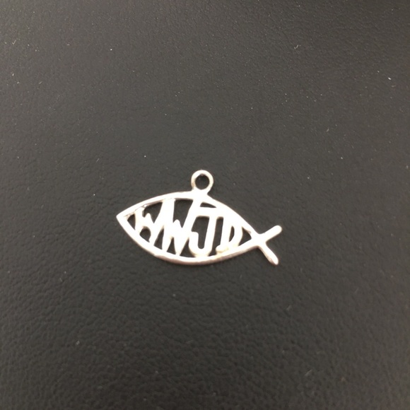 Sterling Silver WWJD Fish Charm Signed .925 Tiny Charm Pendant Necklace - Picture 6 of 15